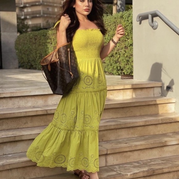 Zara Lime Green Smocked Midi Dress - Picture 1 of 10